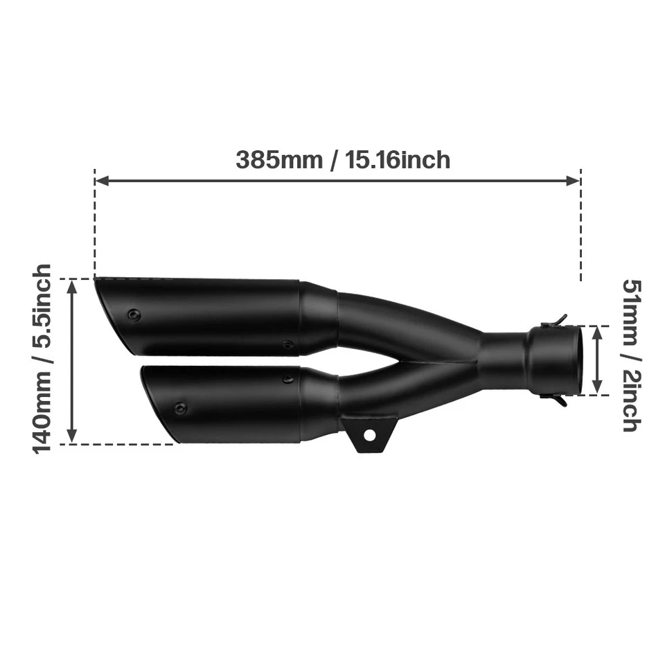 Slip On 38-51mm Dual Outlet Connection Muffler Exhaust Pipe w/ Silencers Foto 2 de 4