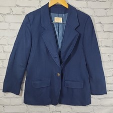 Vintage Pendleton Lined Blazer Womens Sz 12 Blue 100 Virgin Wool Jacket USA