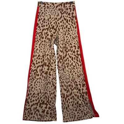 Grayson Threads S Sweatpants Tan Leopard Animal Print Stripe Wide Leg Loungewear