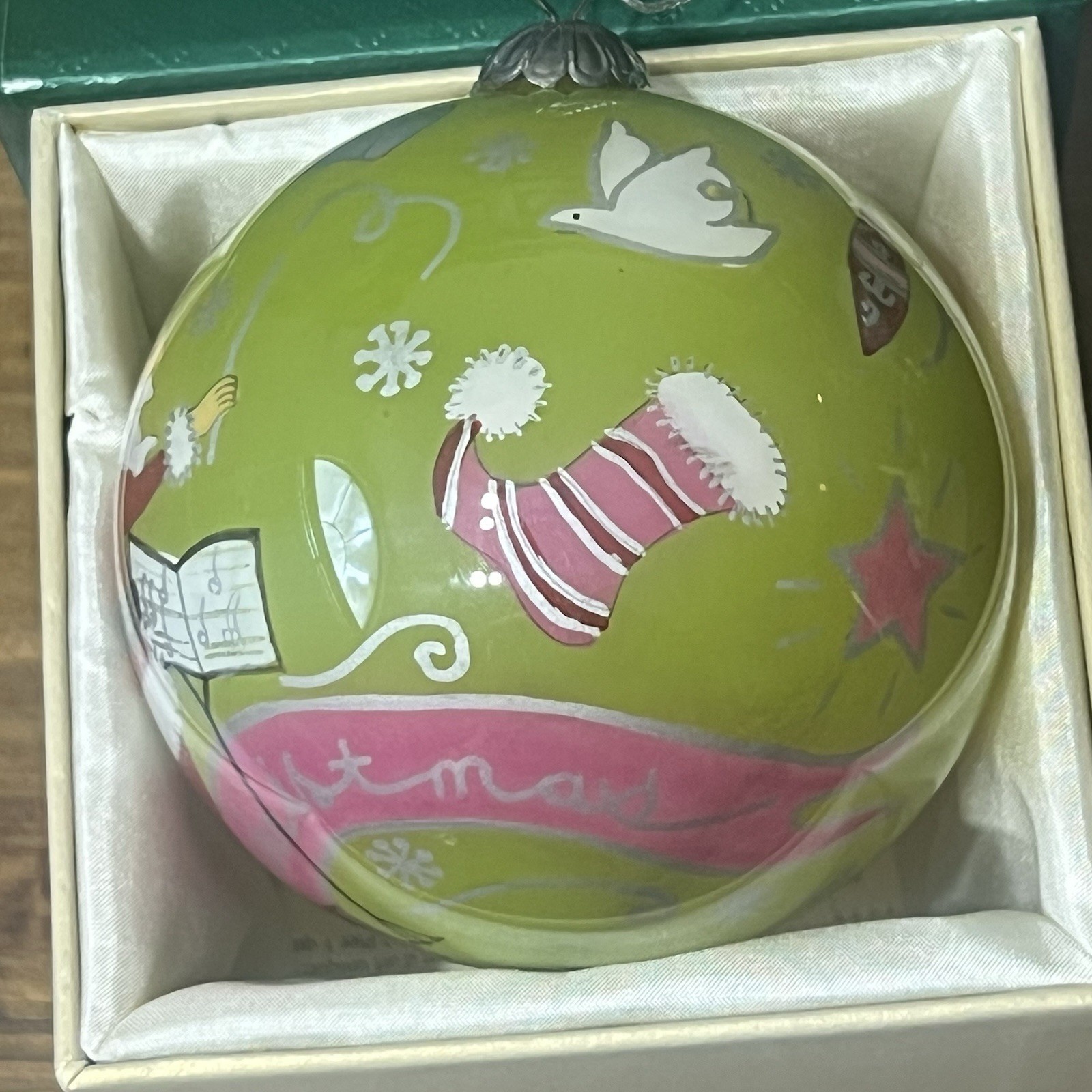 "Li  Bien " PIER 1 Art Hand-Painted Glass Christmas Ornaments Set of 3 w/boxes