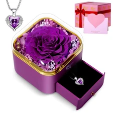Preserved Purple Rose Necklace Gift for Wife Mom Girlfriend Birthday Anniversary
