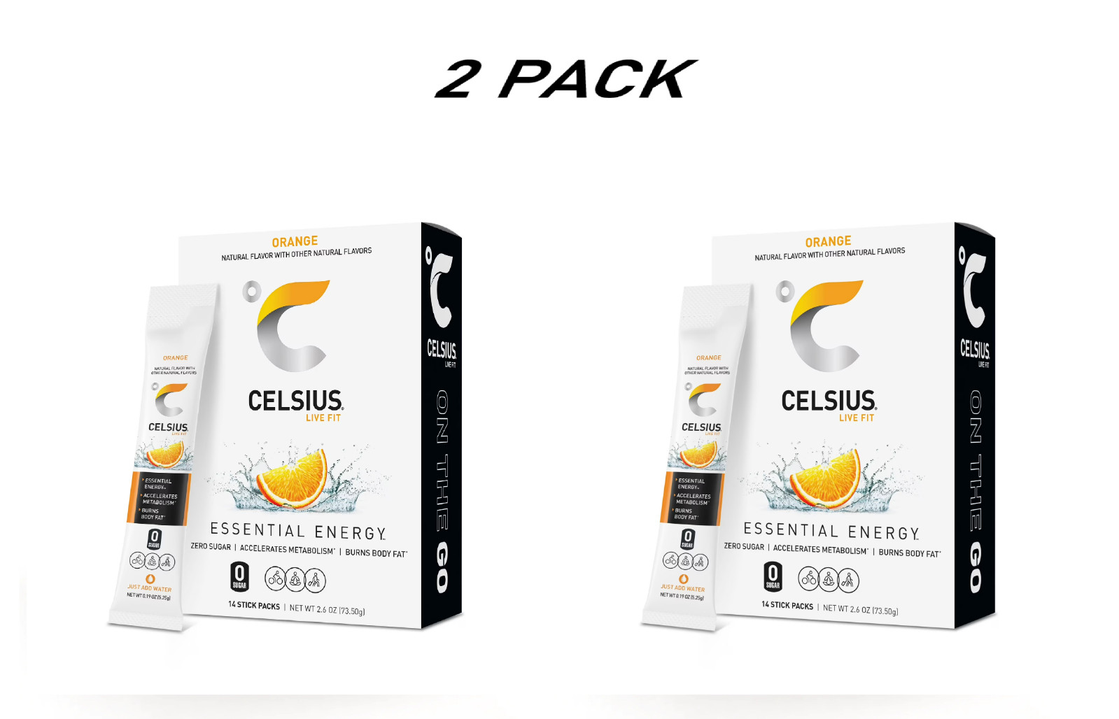 ( 2 PACK ) CELSIUS On The Go Energy Drink Mix, Orange (14 St