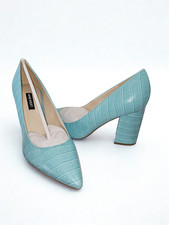 Nine West Cara Block Heel Dress Pumps Women's 7.5M Medium Blue Pointed Toe