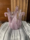 Murano Pink Swirl Art Glass Vase Votive Candle 6 Petal Swung Made In Italy GL