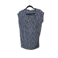 Kimchi Blue Women Silk Shift Dress M Navy Floral Cap Sleeve Boho Minimalist