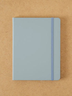 Daiso Faux Leather A5 Lined Notebook Diary Journal Sky Blue Band Pocket New