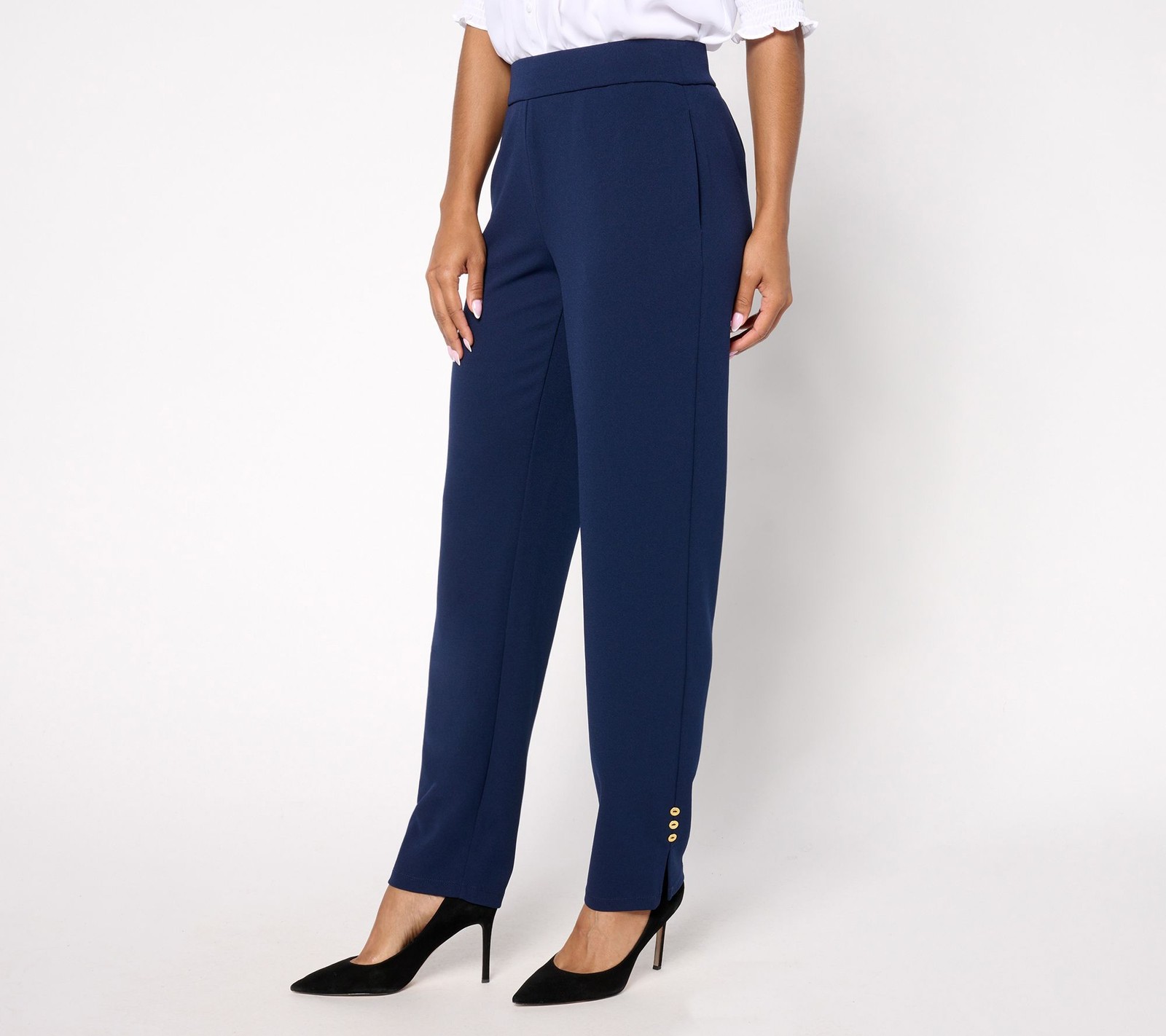 Dennis Basso Women's Petite Pants PXS Luxe Crepe Slim Leg wButton Blue A675059