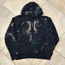 Vintage Hurley Hoodie Mens Small Black Paint Splatter Sweatshirt Surf Wear Y2k