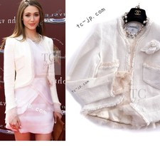 CHANEL 04C Ivory Cotton Frill Tweed Jacket Emily Rossum Karl Lagerfeld 36 US4