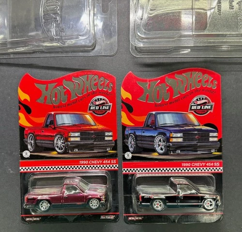 Hot Wheels Red Line Club RLC 1990 Chevy 454 SS Pickup Truck Black and Red Set!