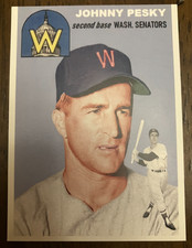WASHINGTON SENATORS: Johnny Pesky Custom Modern 1954 Style Art Card