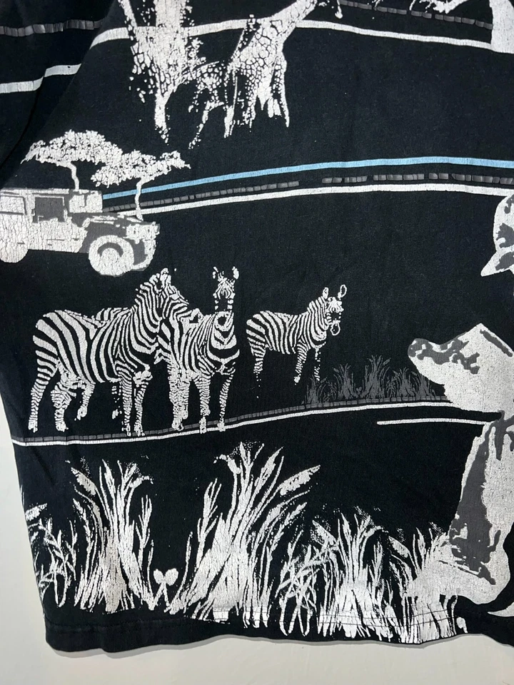 5ive Jungle Safari Shirt Graphic Zebra Animal Giraffe Black Y2K 2000s Tee 2XL - Image 3 of 4