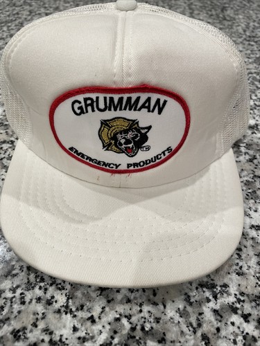 Grumman Emergency Products Patch Vintage White Mesh Snap-back Trucker Hat Cap