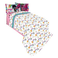 Trolls Show Me a Smile Kids Full Sheet Set 4-Piece Bedding Set Queen Poppy