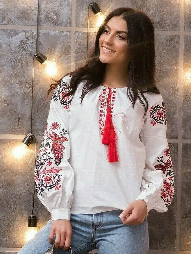 Ukrainian Embroidered Blouse Top women Sorochka Tradition shirt Size  XS-XXXXL