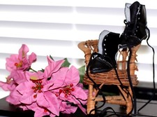 vintage Leather shoes for antique doll French style 14 holes ea 2 13/16" tall