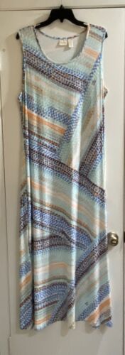 Chico's Woman’s Maxi Dress Sz 3 Multi-Color Sleeveless V Neck Stretch Side Slit - Picture 1 of 5