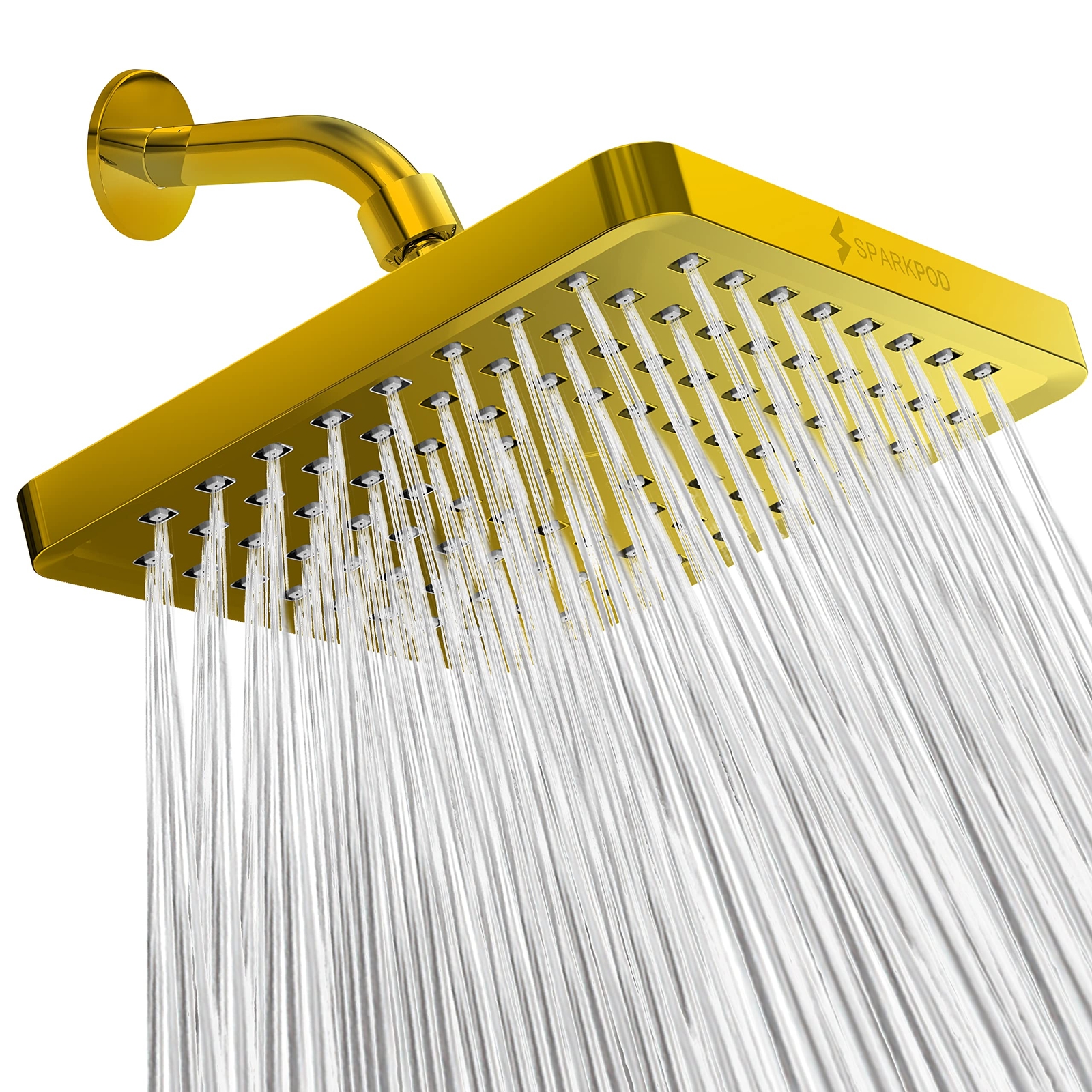 SparkPod Fixed Shower Head   High Pressure 20cm Square Gold NUOVO