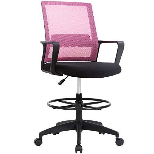 Drafting Chair Tall Office Chair Computer Chair Adjustable Height with Pink