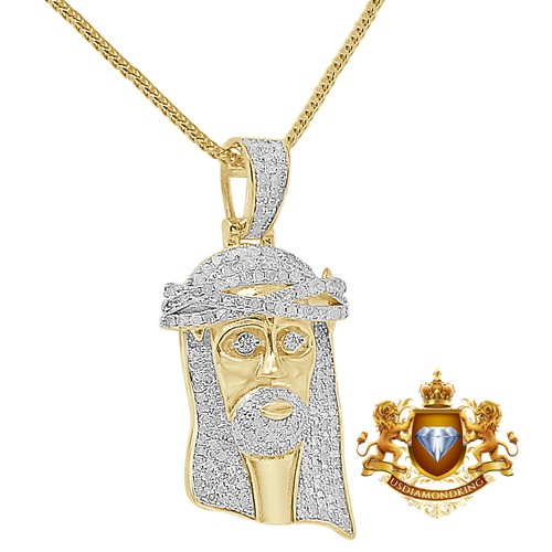 Real Genuine Diamond 1.00 Cwt. Jesus Face Piece Pendent Charm Chain Set 1.65'' - Picture 3 of 15