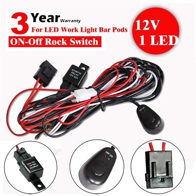 Wiring Harness Kit 12V ON/OFF Rock Switch Relay Loom For LED Work Light Bar Pods