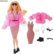 Pink Fur Coat Dress Outfits For 11.5" Doll Clothes 1/6 BJD Doll Accessories Toys