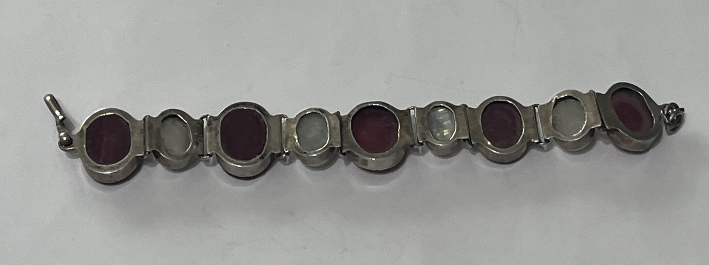 Indian Ruby & Rhinestone Moonstone Sterling Silve… - image 5