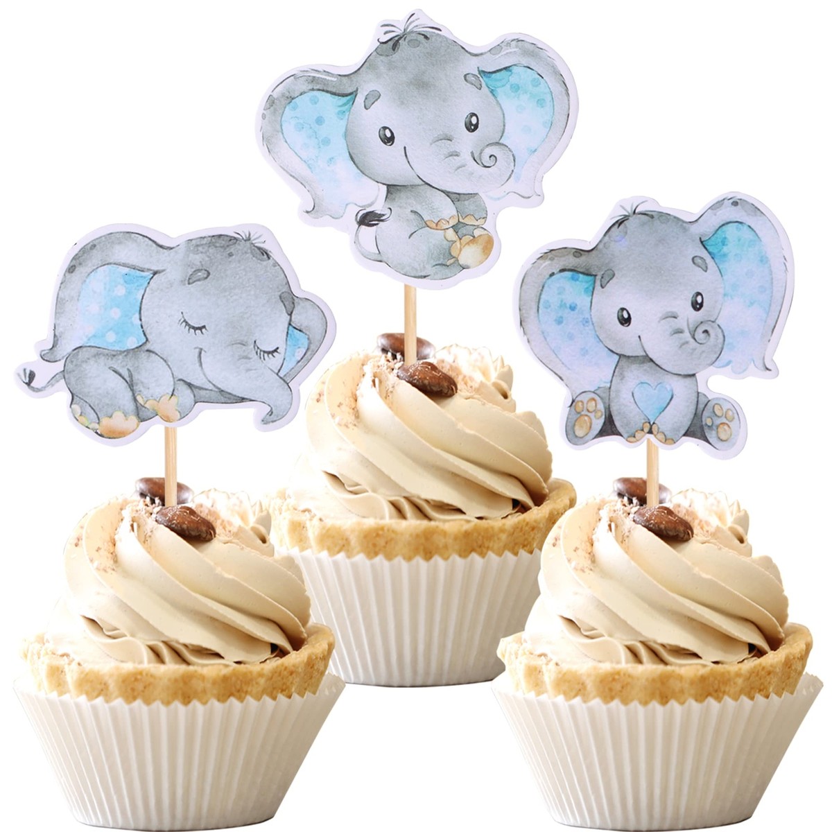 Keaziu 36 Pack Elephant Cupcake Toppers - Blue Gender Reveal Baby Shower Birthday Cake Decorations - View #3