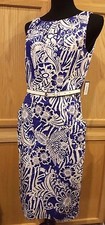 Nine West Electric Combo Floral Pleat Neck Sheath Dress w/Hip Pockets