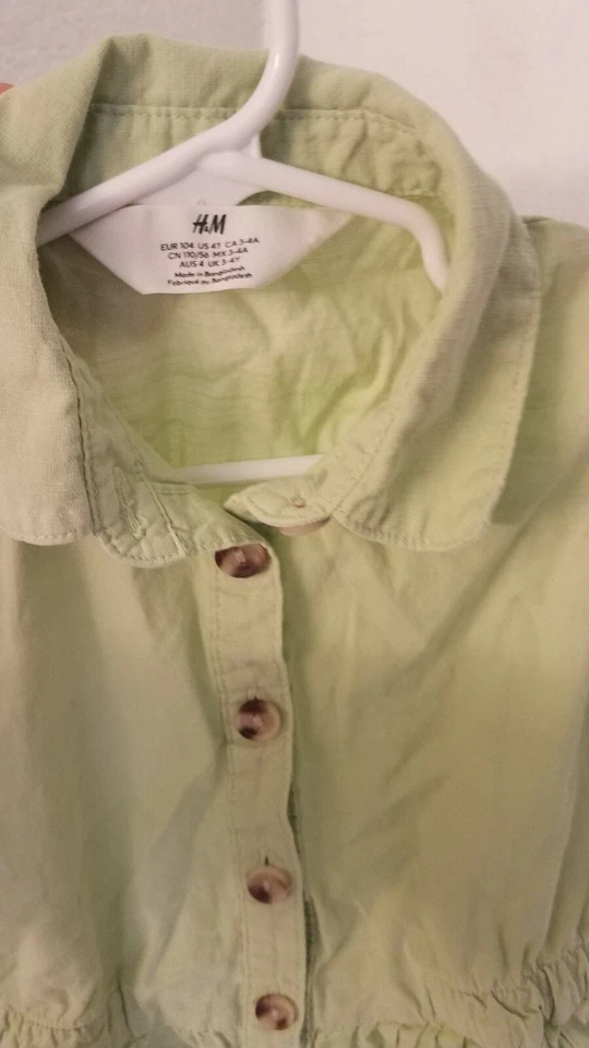 Girl's H&M ShirtDress Linen Cotton Lime Green Button-Up Spring/Summer Size 4 - Image 2 of 4
