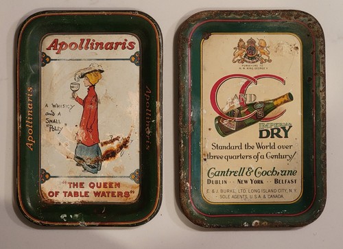 c1910/20s Metal Bar Tip Tray Pair ☆ Apollinaris Table Water ☆ C and C Ginger Ale