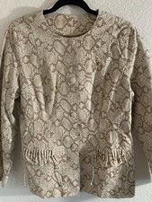 Womens Chi By Falchi Beige Leather Snake Print Long Sleeve Pockets Jacket Sz L