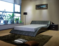 Greatime Modern Contemporary Wave-Like Shape Leatherette Platform Bed with Slats