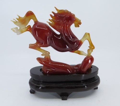 Chinese Carved Red Agate Carnelian Horse 7" x 5.5" tall - Picture 2 of 5