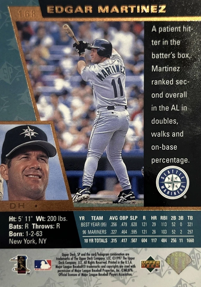 1997 Upper Deck SP Edgar Martinez Seattle Mariners #168 NMMT HOF - Image 2 of 2
