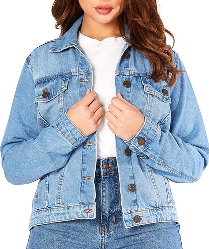 JMOJO Womens Denim Jacket Ladies Cotton Coat Girls Winter Outwear Warm Jean Top - Picture 9 of 106