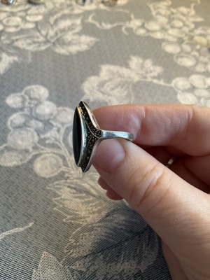 Vintage Black Marcasite Ring For Women – Gold Tone, Floral Design, Gift Ready