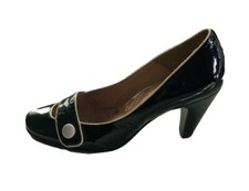 Sofft Size 9 Leather Patent Pumps Heel 3.5 Button Round Toe Slip On But3