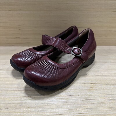 DANSKO Women's Maroon Mary Janes Buckle Strap Low Wedge Clog size 41/ US  EUC