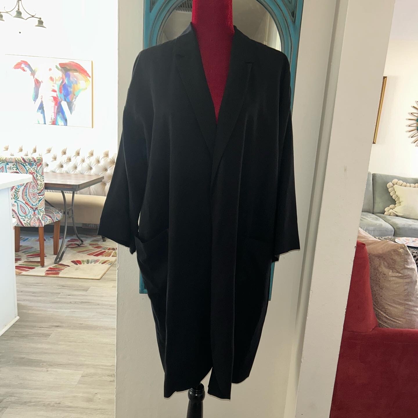 Eileen Fisher Black Longline Blazer Coat Open Front L… Gem