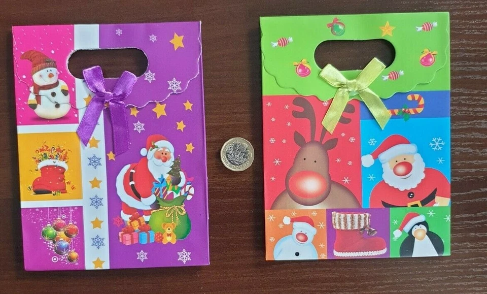 CHRISTMAS BAGS Pack of 10 5 or 3 Small Christmas Gift Bags Xmas Present Gifts Easy pack UK