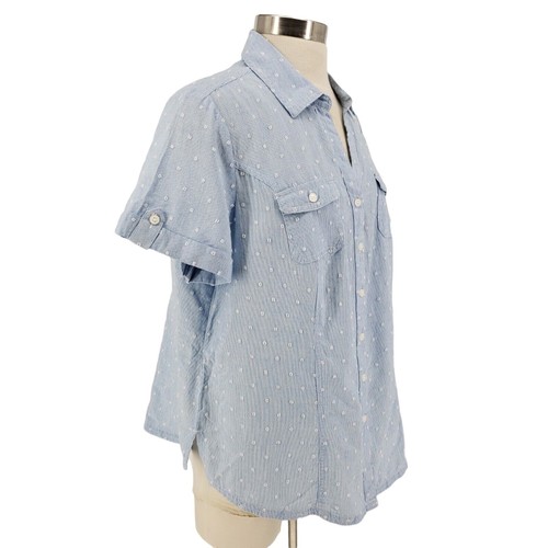 Karen Scott Shirt Blue Chambray Swiss Dot Short Sleeve Button Up NWT Womens 2X - Picture 4 of 12
