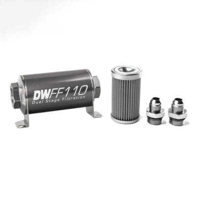 DeatschWerks Stainless Steel 8AN 100 Micron Universal Inline Fuel Filter Housing