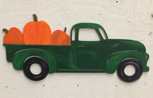 Fall Pumpkin Decoration Wood Antique Truck Hand Painted 20" x 12" 1/4" - Picture 3 of 7