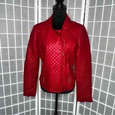 Women's Red Therapy Quilted Faux Leather Polyurethane Zipper Jacket Size Large