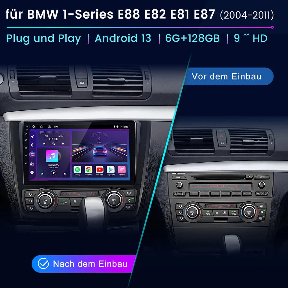 128G 9" Android 13 Autoradio Für BMW 1er E81 E82 E87 E88 GPS Navi WiFi 4G BT DAB - Bild 2 von 4