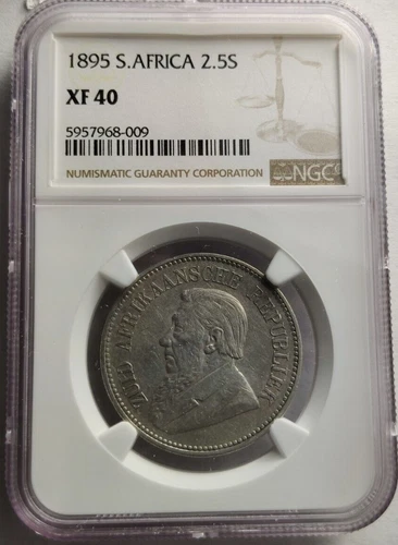 1895 South Africa SILVER 2.5 2-1/2 SHILLINGS NGC GRADED XF-40 Rare Coin KM# 7 5A