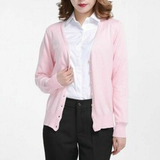 Ladies Knitted Cardigan Wool Cashmere Like Button Jumper Jacket V Collar Sweater