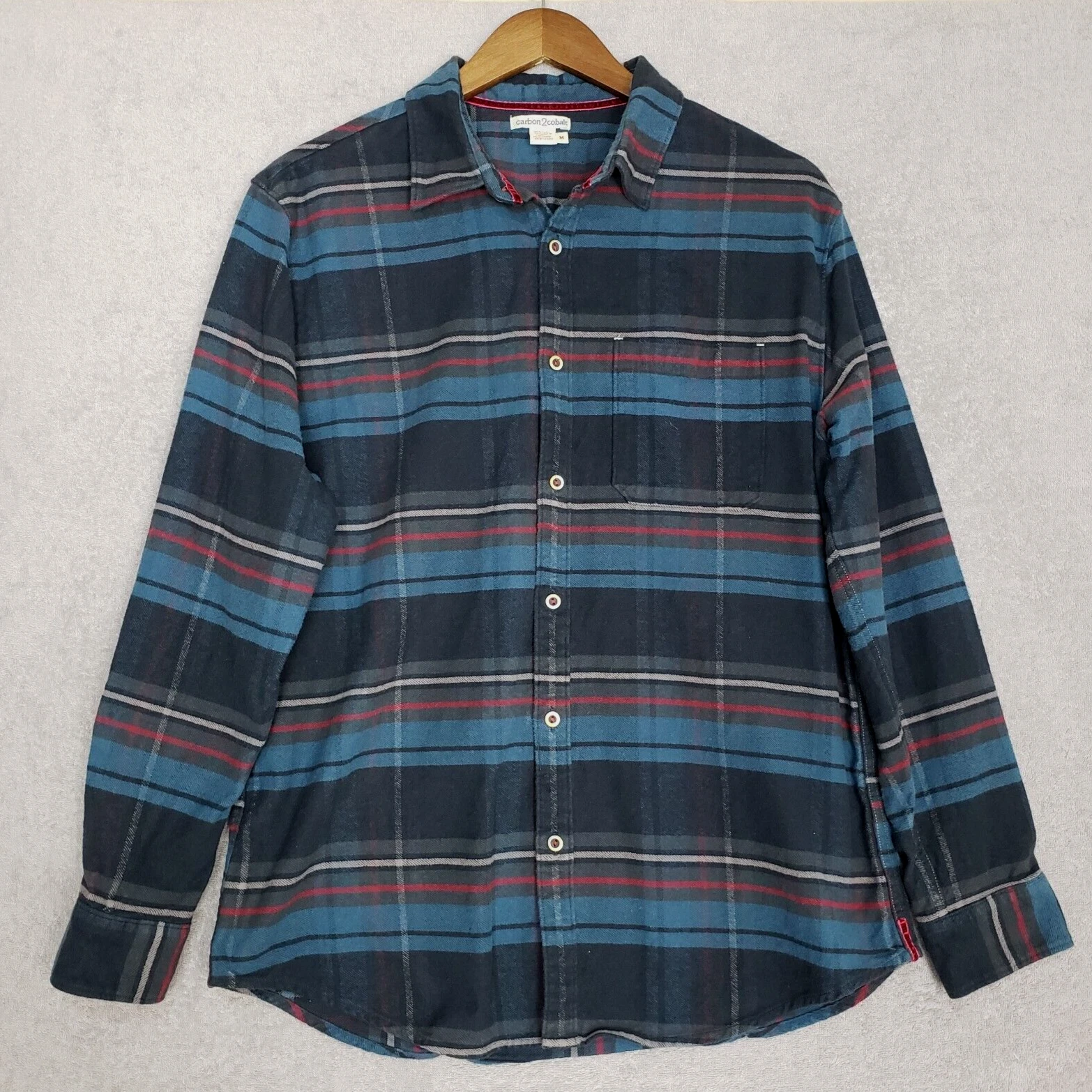 Carbon 2 Cobalt Shirt Medium Mens Plaid Cotton Flannel Blue Button Up Outdoor