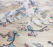 White Tulle Flower Embroidery Fabric Floral Tulle Lace Fabrics for Dress Gown